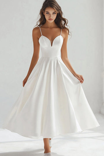 White A Line Spaghetti Straps Long Graduation Dress